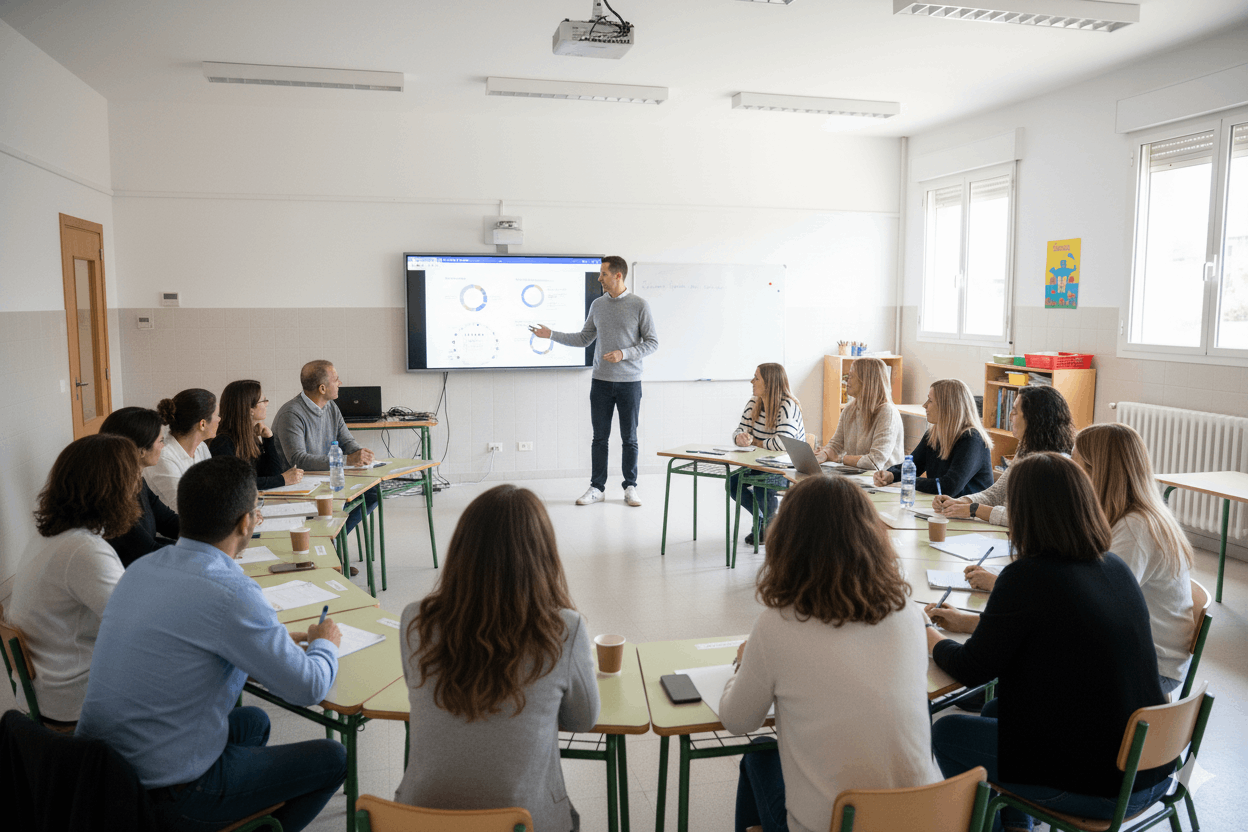 Daniel Escudero impartiendo una formación práctica para profesorado en un aula