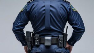 agente de policía visto de espaldas simbolizando el uso del poder jerárquico